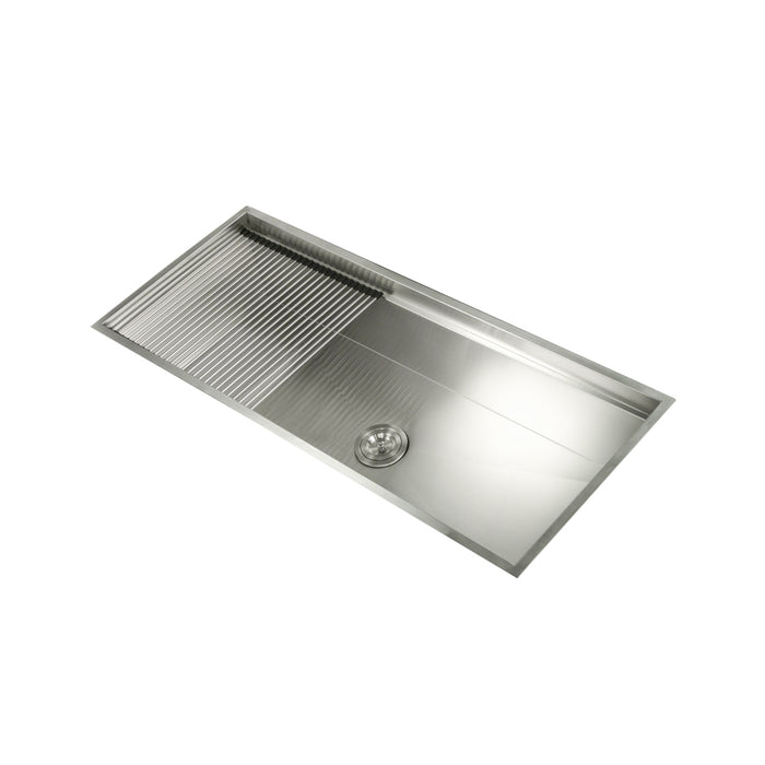 KBFMORE™ 46" Stainless Steel Single Bowl Undermount Workstation Kitchen Sink with Strainer, Bottom Grid, Rolling Grid, Colander, and Cutting Board