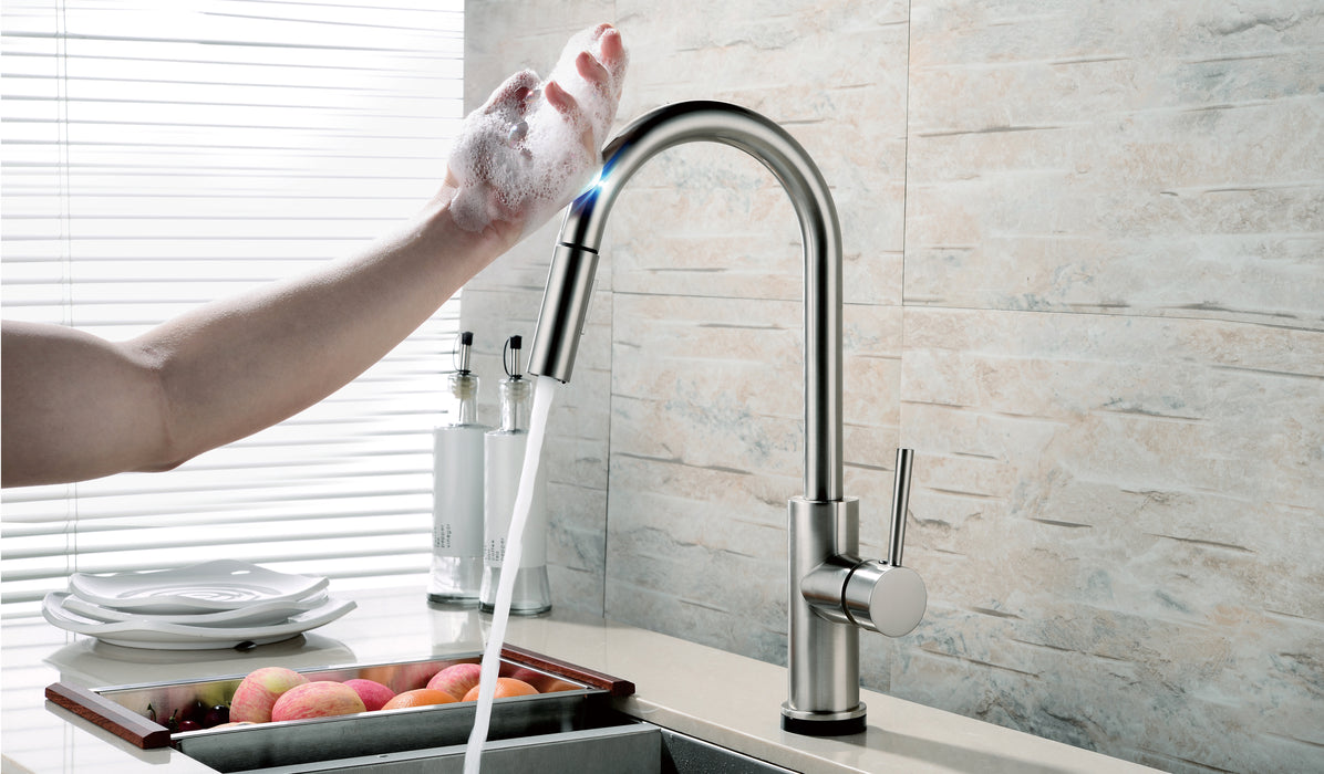 KBFMORE™ 16" Smart Touch Pull Down Kitchen Faucet with Double Function Spray Head