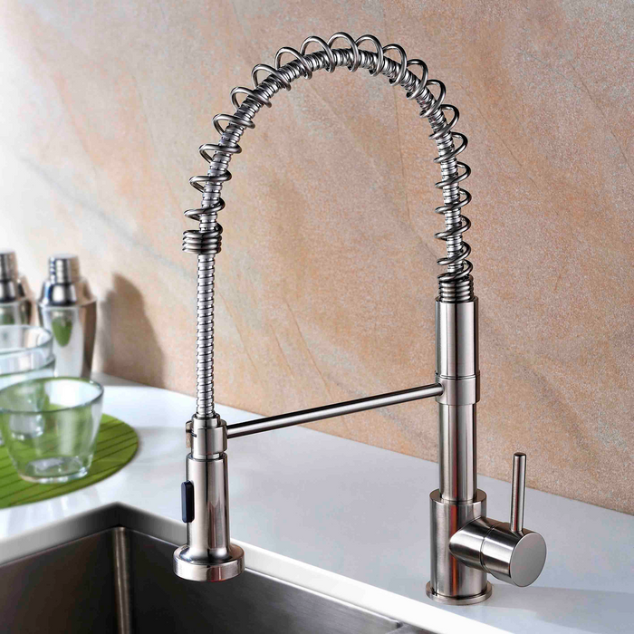 KBFMORE™ 18" Brushed Nickel Pre Rinse Pull Down Kitchen Faucet