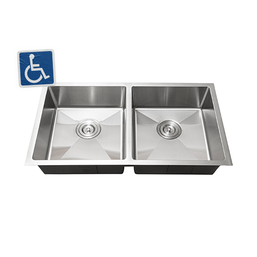 KBFMORE™ 31" ADA Stainless Steel Double Bowl 1/4" Radius Kitchen Sink