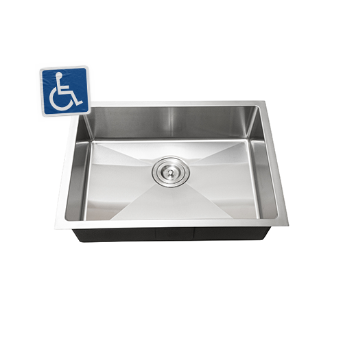 KBFMORE™ 23" ADA Stainless Steel Single Bowl 1/4" Radius Kitchen Sink