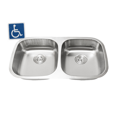 KBFMORE™ 32" ADA Stainless Steel Double Bowl (50/50) Classic Kitchen Sink