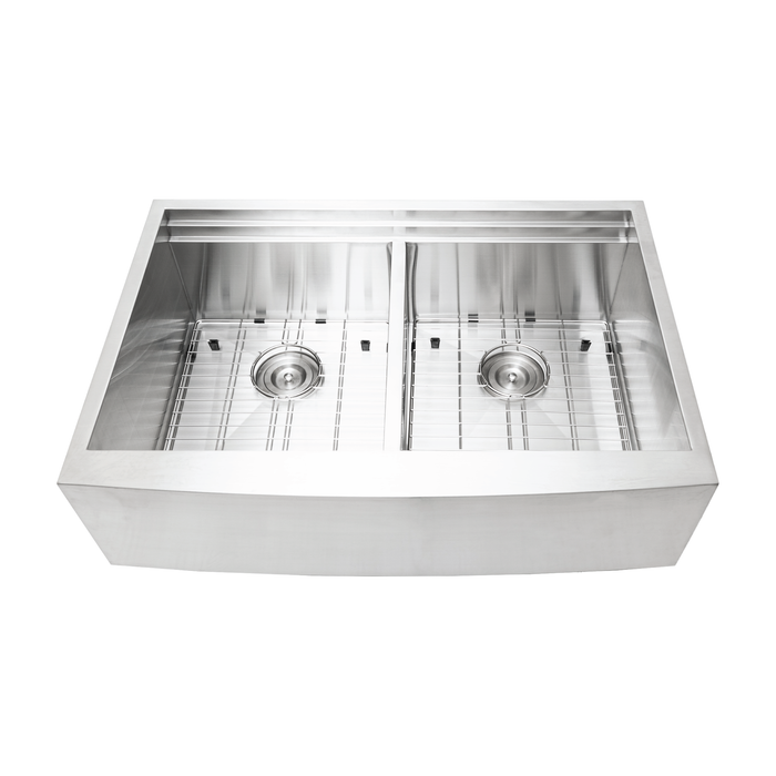 KBFMORE™ 33" Stainless Steel Double Bowl (50/50) Farmhouse Workstation Kitchen Sink with Accessories
