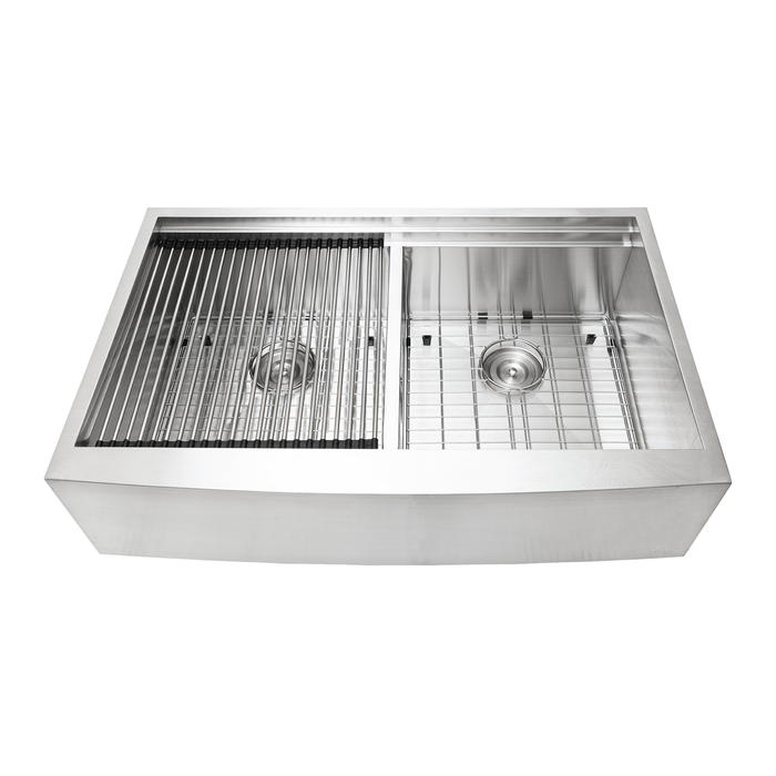 KBFMORE™ 36" Stainless Steel Double Bowl (50/50) Farmhouse Workstation Kitchen Sink with Accessories