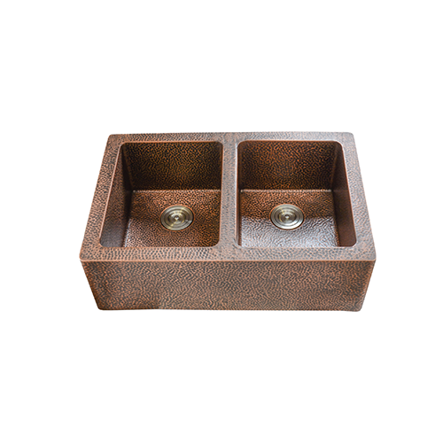 KBFMORE™ 33" Copper Double Bowl Farmhouse Kitchen Sink
