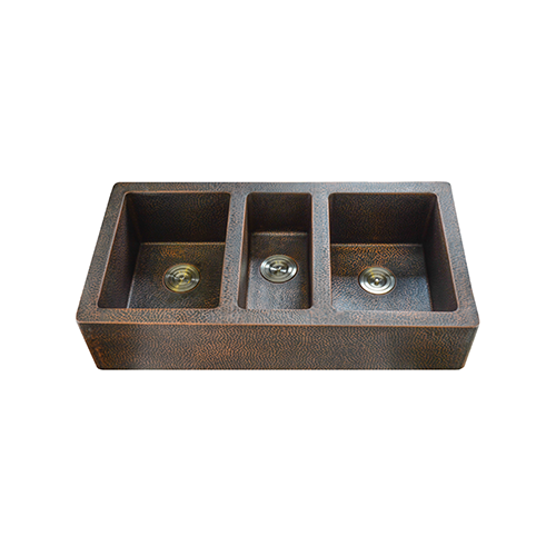KBFMORE™ 42" Copper Triple Bowl Farmhouse Kitchen Sink