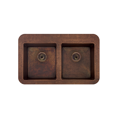KBFMORE™ 35" Copper Double Bowl Undermount Kitchen Sink