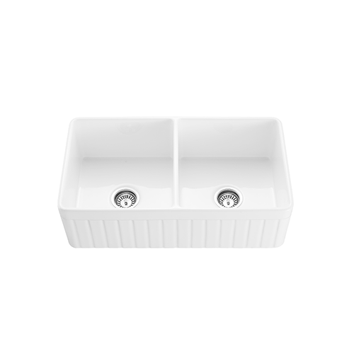 KBFMORE™ 33" Fireclay Double Bowl Farmhouse Kitchen Sink