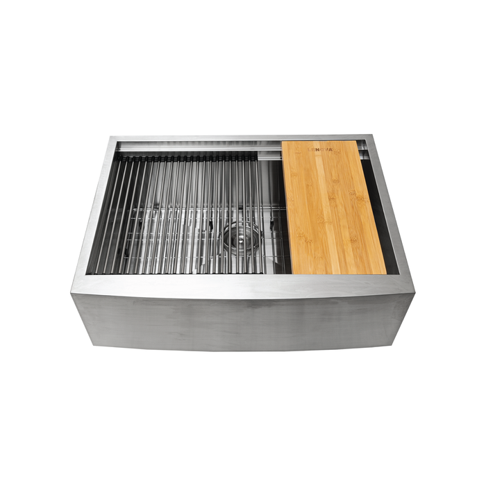 KBFMORE™ 30" Stainless Steel Single Bowl Farmhouse Workstation Kitchen Sink with Accessories