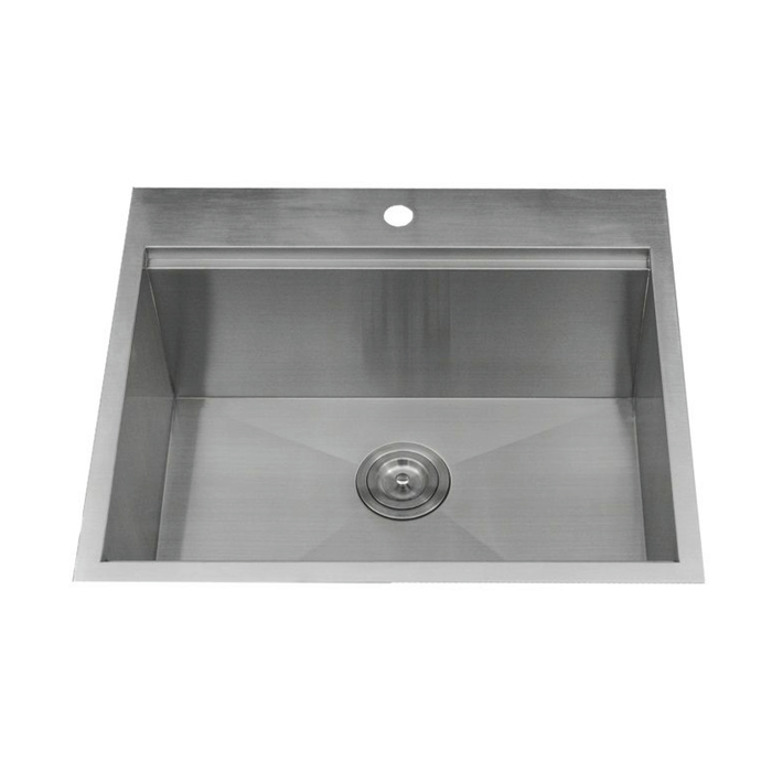KBFMORE™ 25" Stainless Steel Single Bowl Top Mount Workstation Kitchen Sink with Strainer, Bottom Grid, Rolling Grid, Colander, and Cutting Board