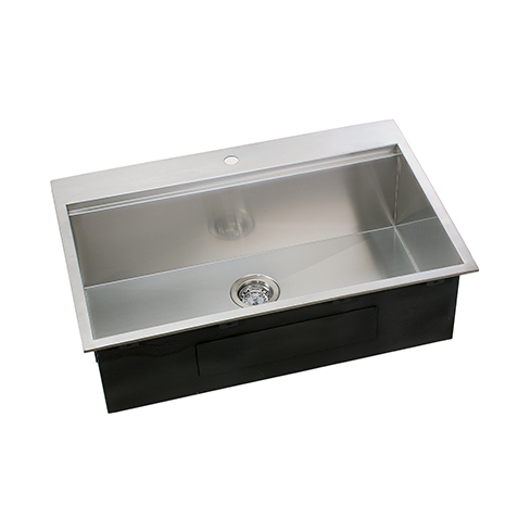 KBFMORE™ 33" Stainless Steel Single Bowl Top Mount Workstation Kitchen Sink with Strainer, Bottom Grid, Rolling Grid, Colander, and Cutting Board