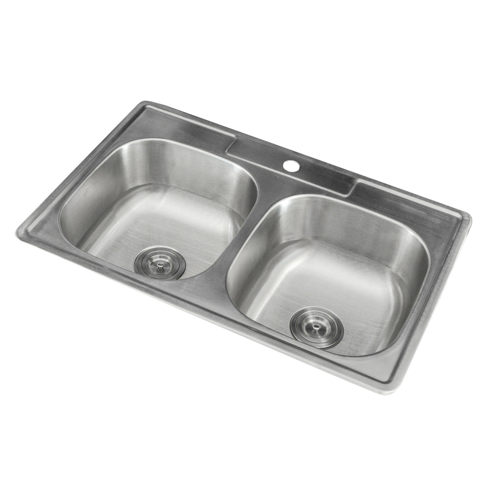 KBFMORE™ 33" Stainless Steel Double Bowl (50/50) Single-Hole Top Mount Kitchen Sink