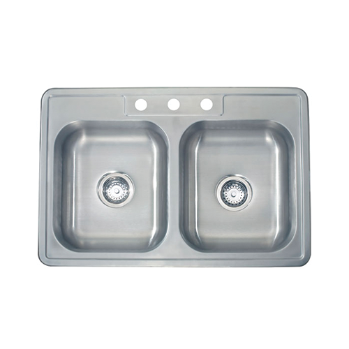 KBFMORE™ 33" Stainless Steel Double Bowl (50/50) Multi-Hole Top Mount Kitchen Sink