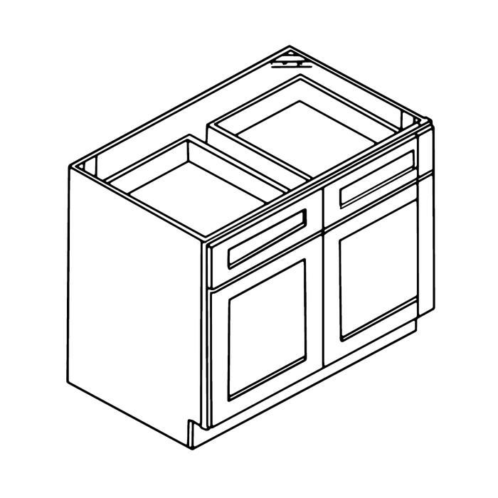 Double Door with Double Drawer Base Cabinet (Modified Shaker White/Frameless/RTA)