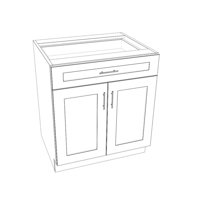 Double Door with Single Drawer Base Cabinet (Modified Shaker White/Frameless/RTA)