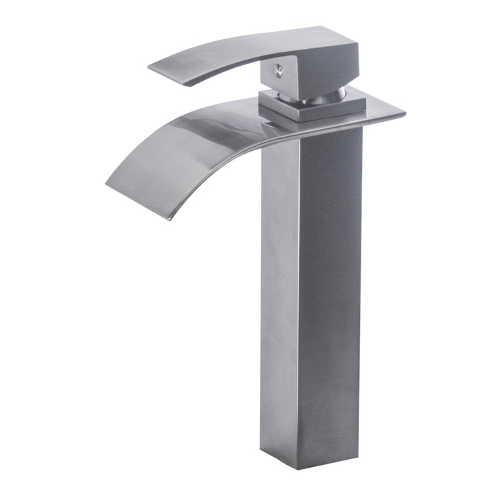 10-1/2 Inch Square Waterfall Spout Tall Vessel Sink Single Handle Bathroom Faucet in Brushed Nickel, B83SBN