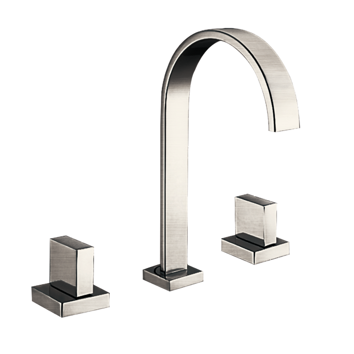 10-Inch Widespread Arc Spout Double Handle Bathroom Faucet in Brushed Nickel, B04BN