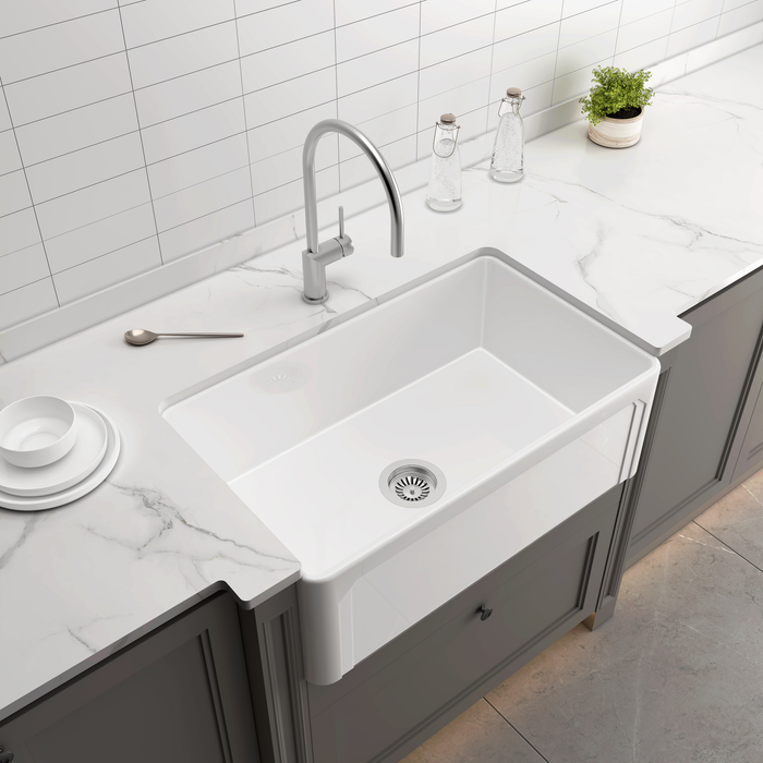 KBFMORE™ 30" Fireclay Single Bowl Farmhouse Kitchen Sink