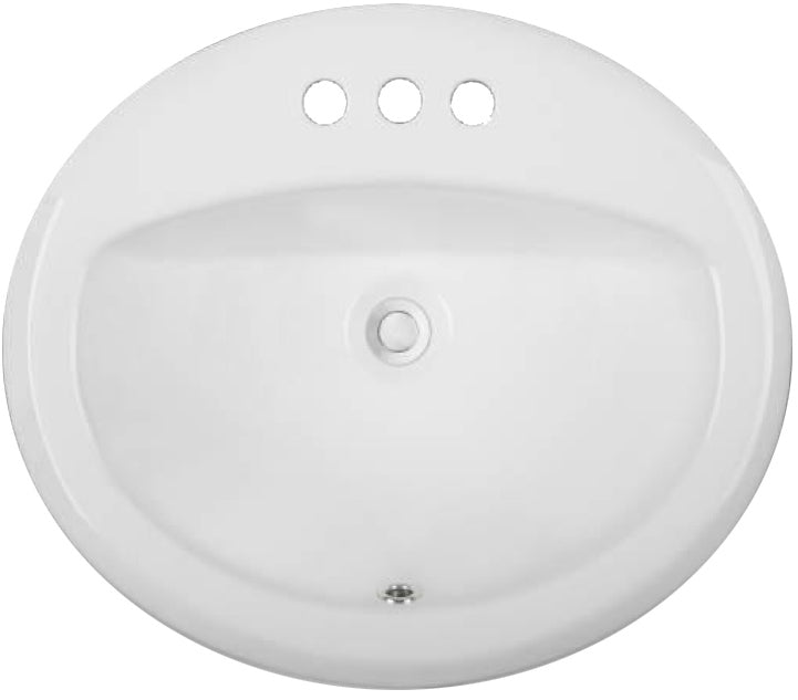 21-Inch Oval White Porcelain Top-Mount Bathroom Sink in Glossy Finish, P-10W3PN