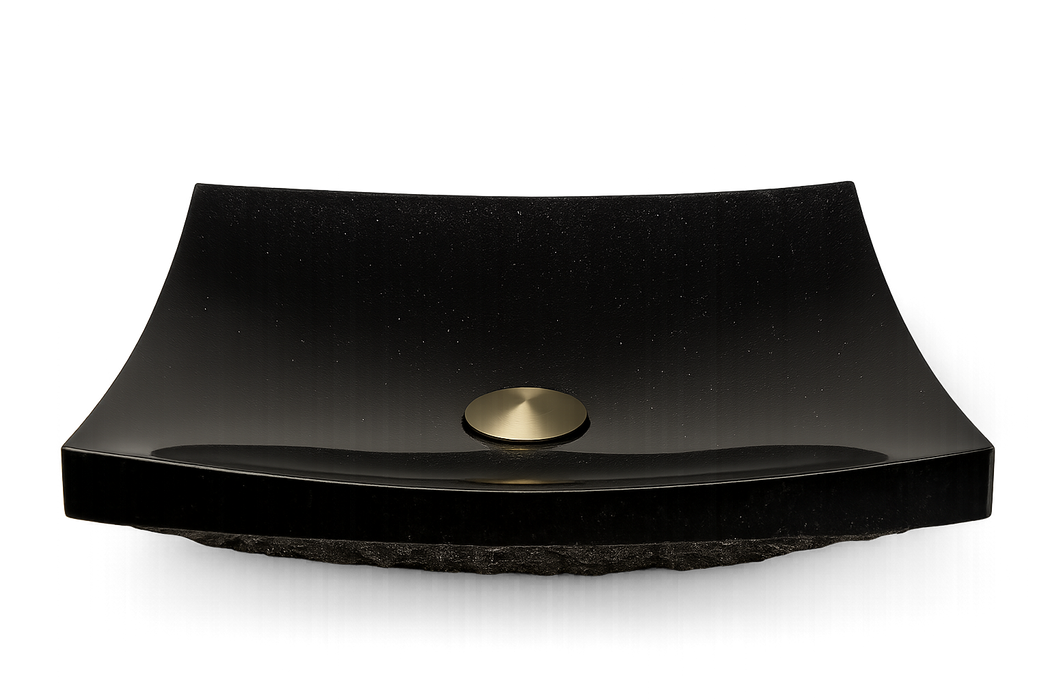 KBFMORE™ 18" Curved Black Granite Vessel Bathroom Sink