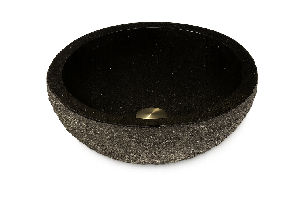 KBFMORE™ 16" Circular Black Granite Vessel Bathroom Sink