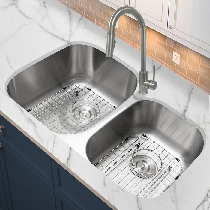 KBFMORE™ 32" Stainless Steel Double Bowl (60/40) Classic Kitchen Sink