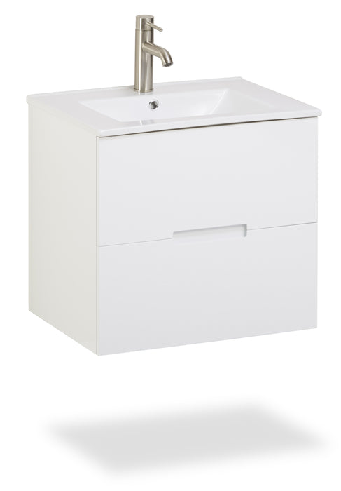 24-Inch Wall-Mount Floating Bathroom Vanity with Integrated Sink, V-W1-2DR-2418GWH, Modern Collection