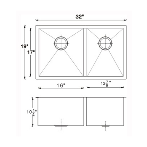 KBFMORE™ 32" Stainless Steel Double Bowl (60/40) Zero Radius Kitchen Sink