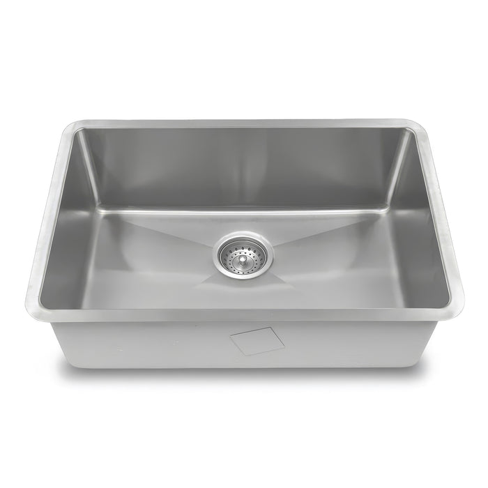 27 Inch 20mm (3/4") Radius Undermount 18-Gauge Stainless Steel Single Bowl Kitchen Sink, R20S2718-18