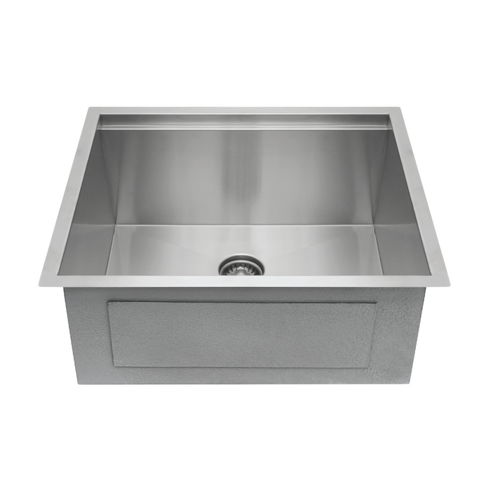 KBFMORE™ 23" Stainless Steel Single Bowl Undermount Workstation Kitchen Sink with Strainer, Bottom Grid, Rolling Grid, Colander, and Cutting Board