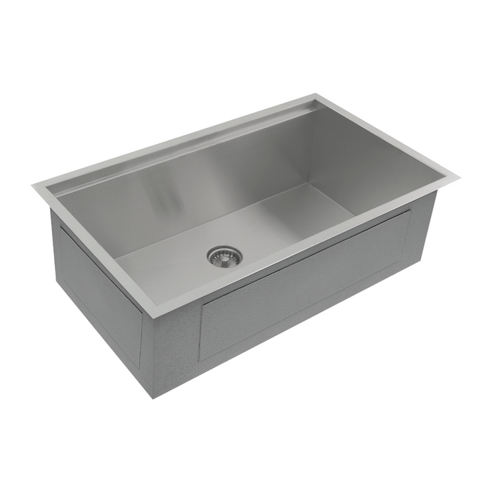 KBFMORE™ 32" Stainless Steel Single Bowl Undermount Workstation Kitchen Sink with Strainer, Bottom Grid, Rolling Grid, Colander, and Cutting Board