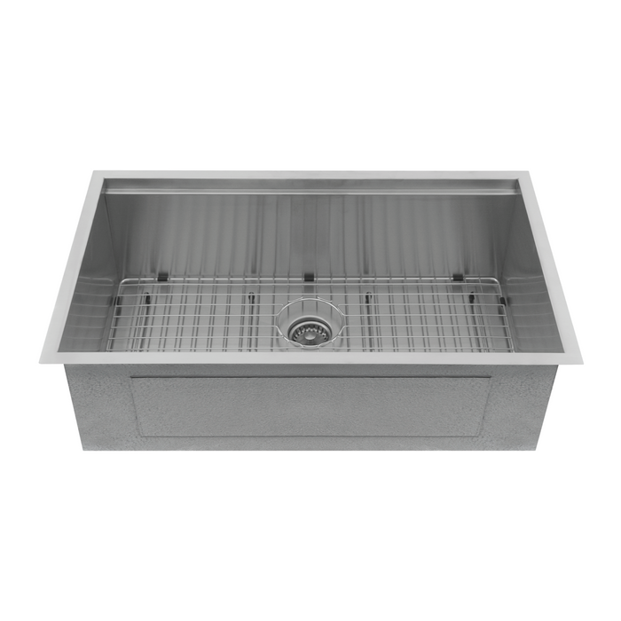 KBFMORE™ 32" Stainless Steel Single Bowl Undermount Workstation Kitchen Sink with Strainer, Bottom Grid, Rolling Grid, Colander, and Cutting Board