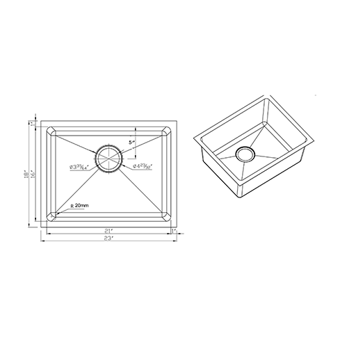 KBFMORE™ 23" Stainless Steel Single Bowl 20mm (3/4") Radius Kitchen Sink