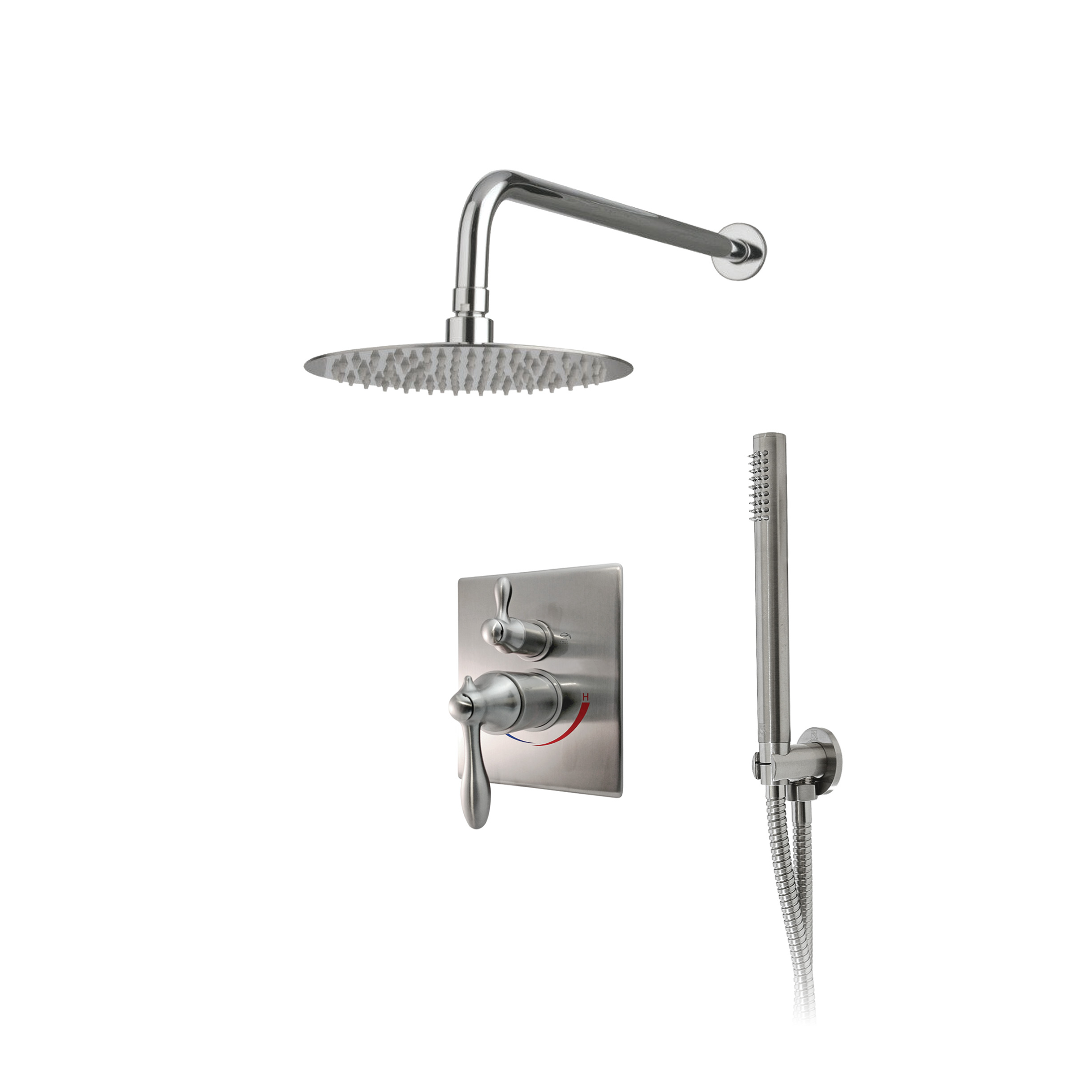 KBFMORE™ Thermostatic & Pressure Balance Shower Kit with Round Shower Head, Square Classic Valve, and Round Shower Hand Spray Set