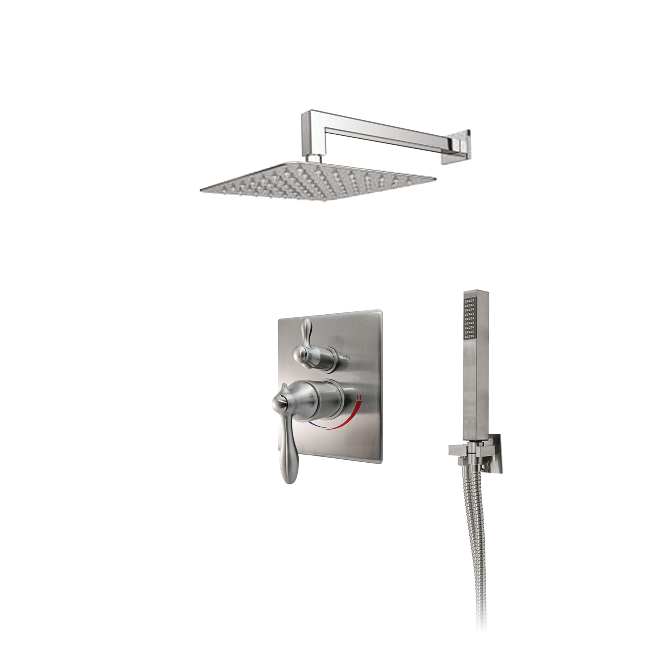 KBFMORE™ Thermostatic & Pressure Balance Shower Kit with Square Shower Head, Square Classic Valve, and Square Shower Hand Spray Set