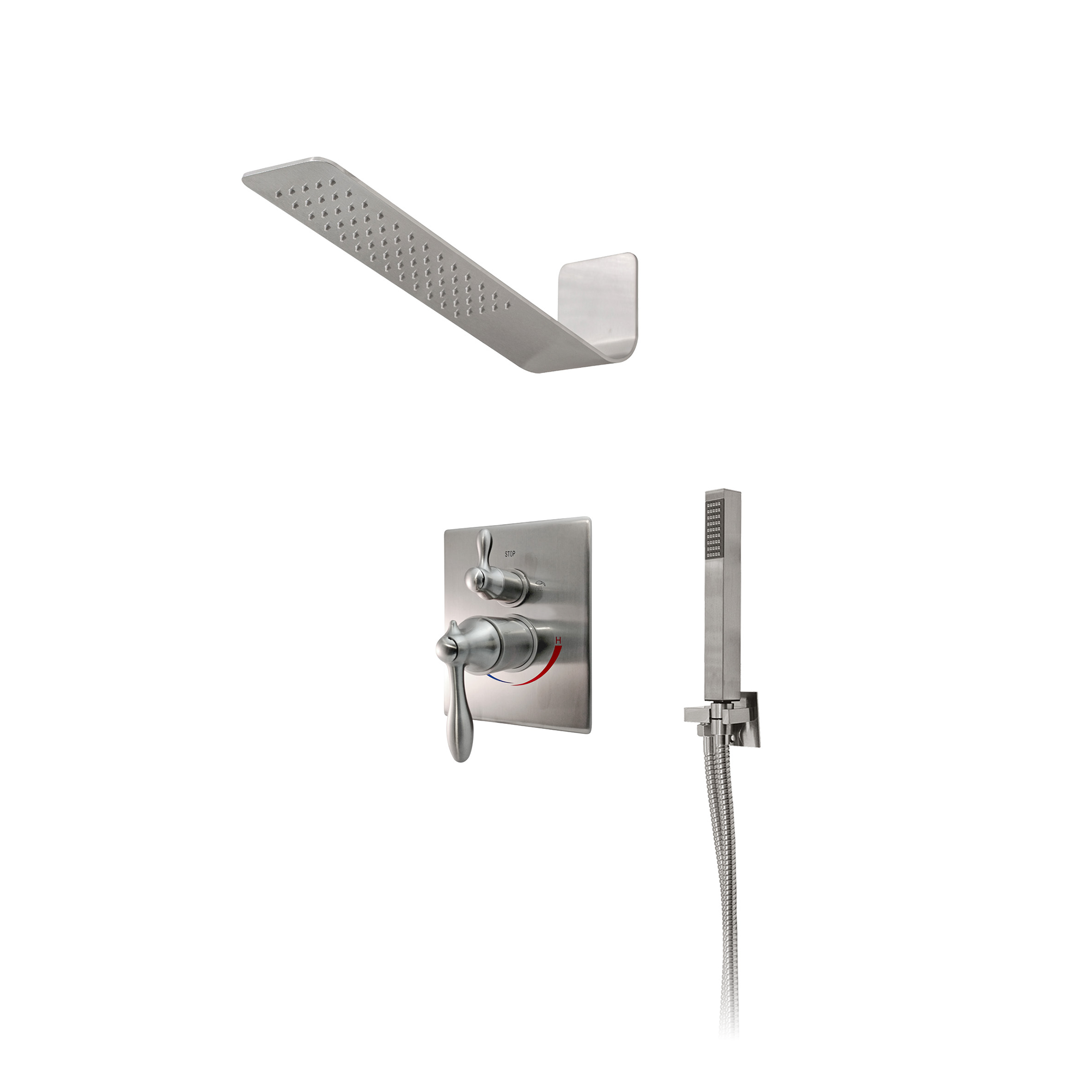 KBFMORE™ Thermostatic & Pressure Balance Shower Kit with Integrated Design Shower Head, Square Classic Valve, and Square Shower Hand Spray Set