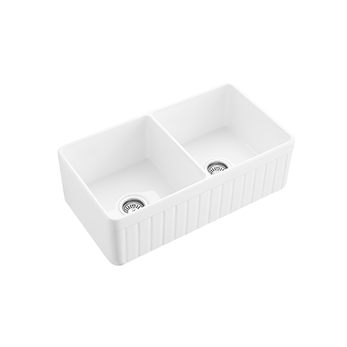 KBFMORE™ 33" Fireclay Double Bowl Farmhouse Kitchen Sink